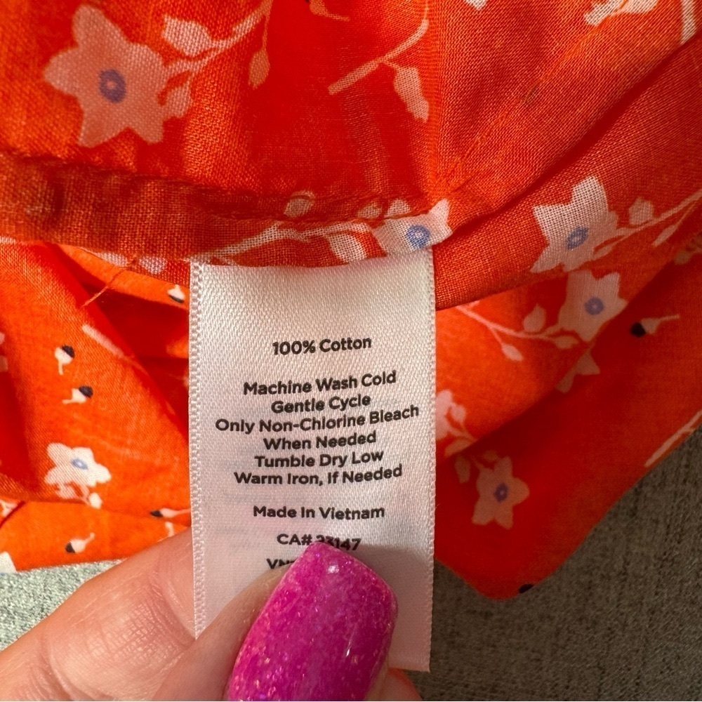 Talbots Ruffle Popover Blouse Scattered Blossoms Orange with White Flowers Large - Picture 10 of 10